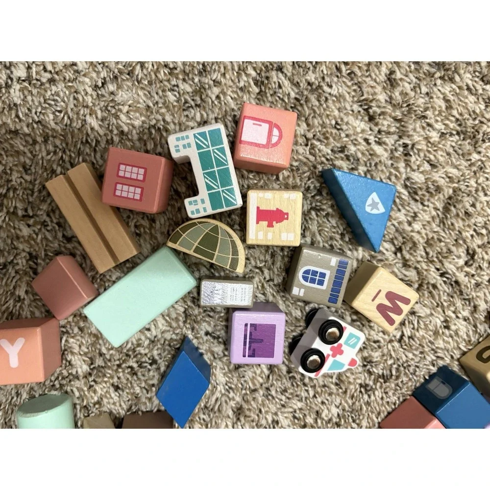 HUGE LOT Wooden Lakeshore City Building Blocks Preschool Daycare, Wood Vehicles